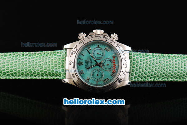 Rolex Daytona Automatic Movement MOP Dial with Roman Markers and Green Leather Strap - Click Image to Close